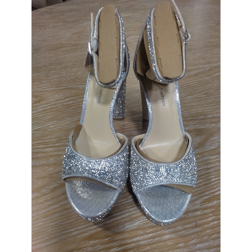 Jessica Simpson Izzella Silver Rhinestone Platform Block Heel Sandals 8M